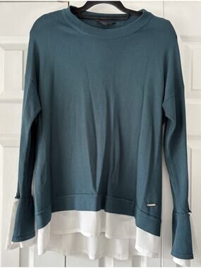 Coupe Layered Teal & White Blouse Top Long Sleeve Sz M